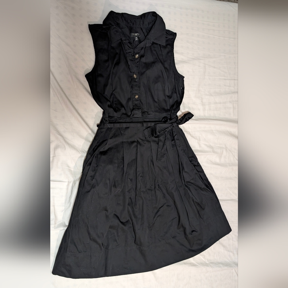 EUC Talbots Petite Women's Collared Button Up Sleeveless Shirt Dress,Black,6P